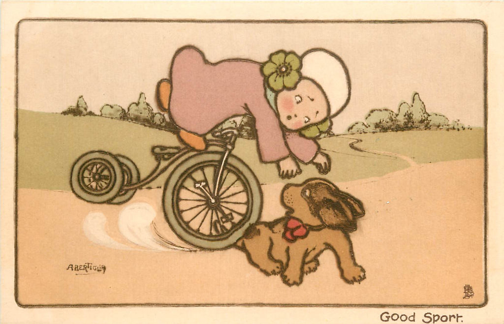 Bertiglia - Artist Signed Postcard - Child -Tricycle - Dog - "Good Sport"