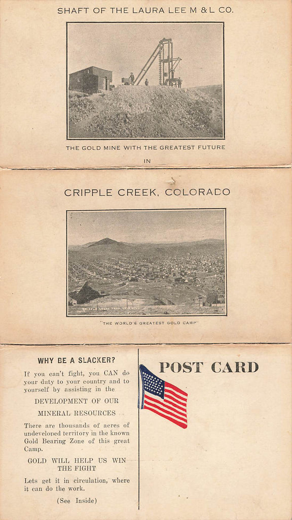 Cripple Creek CO - Laura Lee Mining - Tri-Fold Postcard - WWI