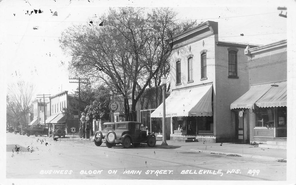 Belleville WI Wisconsin - Main St - AIRMAIL WEEK 1938 - rppc