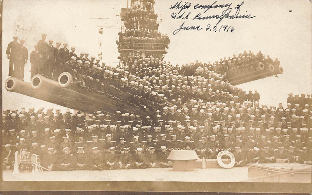 USS Pennsylvania Ship Crew 1916 - Real Photograph RPPC - Great Photo