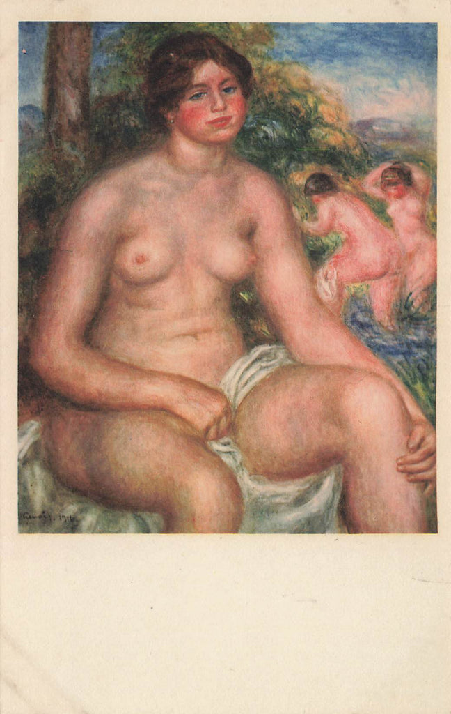 Renoir - Seated Nude -  non postcard back - circa 1950's - Fat thighs