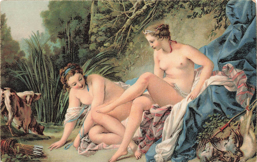 Boucher - Artist Signed  - Diana Bath - Nude - Stengel Postcard - Mythology