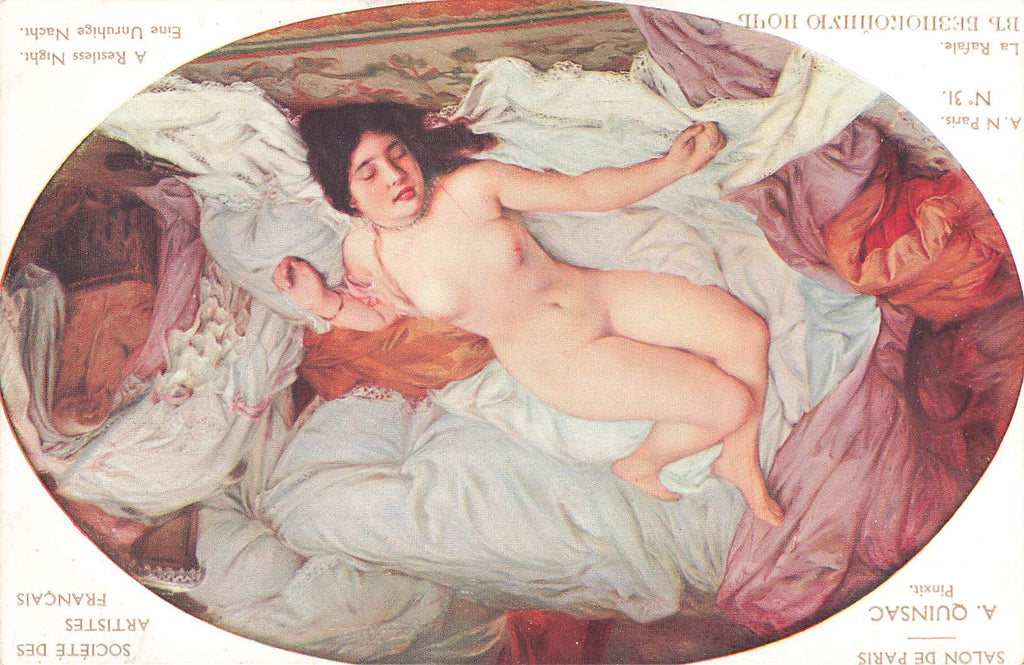 Quinsac - Artist Signed - Restless Night - Nude - Salon de Paris Postcard