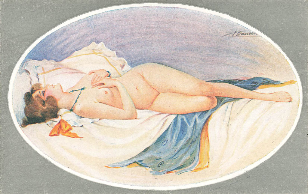 S. Meunier - Artist Signed  - Nude Woman Necklace  - French Postcard