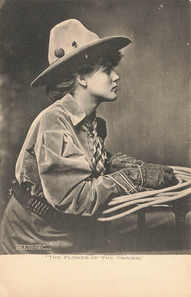 Cowgirl - Albertype Sepia -  copyright 1909 Cornish - Arkansas City KS - Western