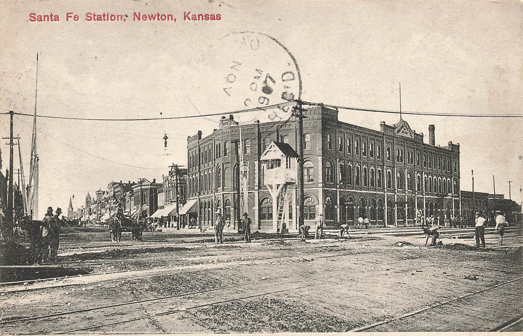 Newton KS Kansas - Santa Fe Station - 1907 - Scarce view