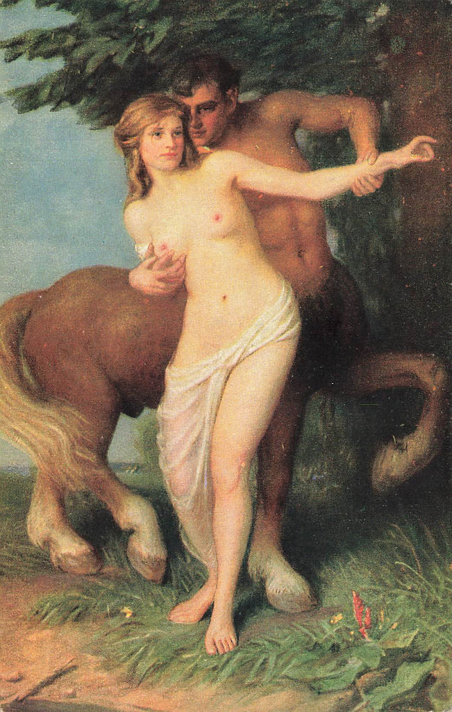 O. Michaelis - Artist Signed - FANTASY - Nymph & Centaur - NUDE