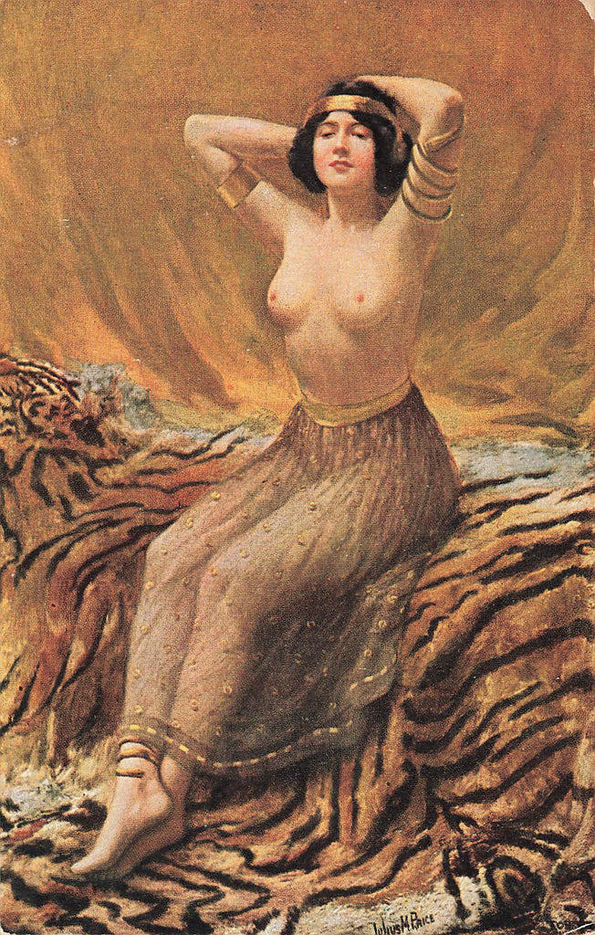 J.M. Price - Nude - Harem Slave - animal print - Artist Signed Postcard