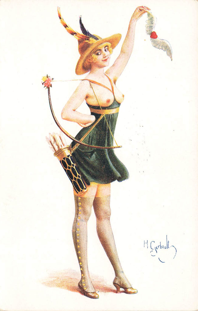 Gerbault - Artist Signed  - Nude - Archer - Cupid - Huntress Postcard