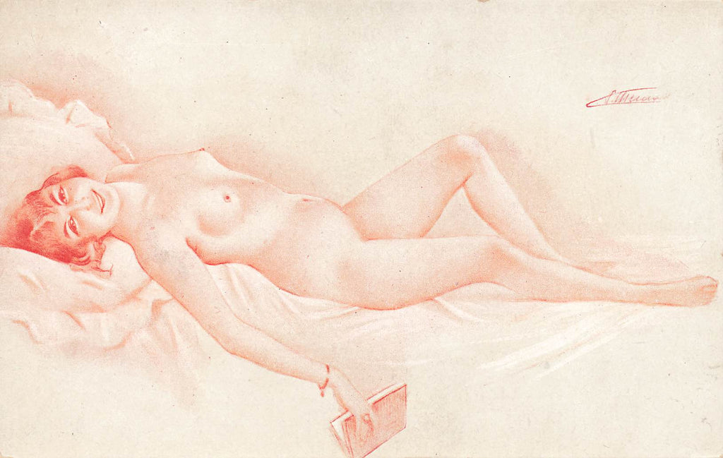 S. Meunier - Artist Signed  - Nude Woman Book  - French Postcard