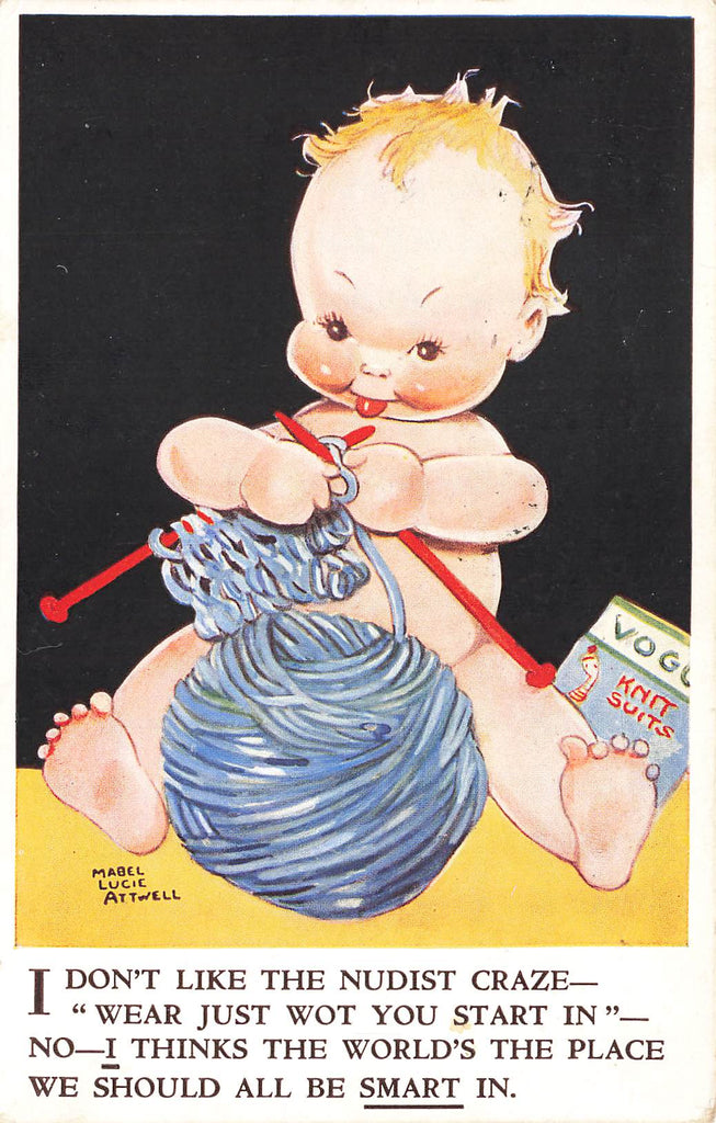 Mabel Lucie Attwell - Artist Signed - Knitting yarn Baby - Postcard